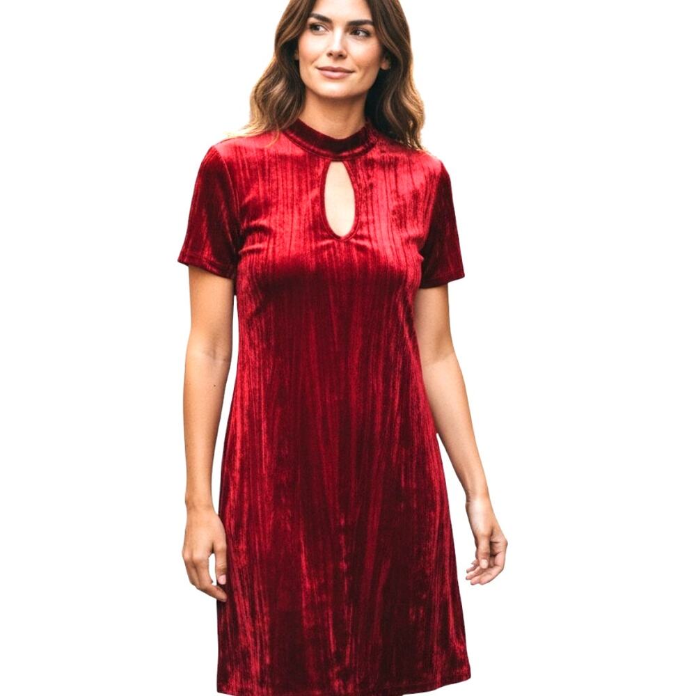 Black Swan Small Red Velveteen Women's Dress Short  Sleeves Misses Size 4 6 S